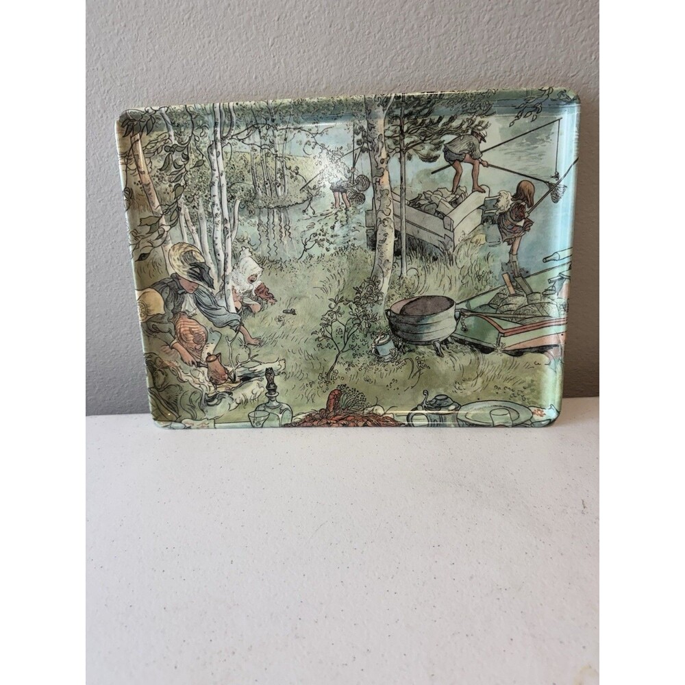 R2S Monza Melamine Art Fishing Scene Green Serving Tray Italy 14.5"L x 10.75"W